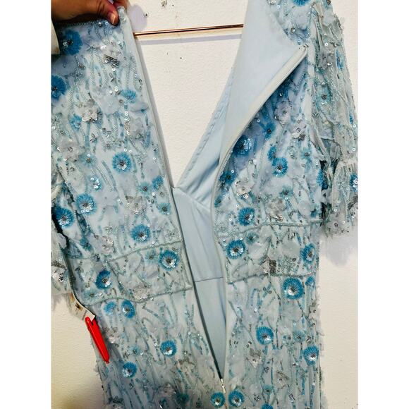 NWT MAC DUGGAL Powder Blue Embellished V-Neck Empire Waist Ruffle Hem Gown 6 - Picture 14 of 14